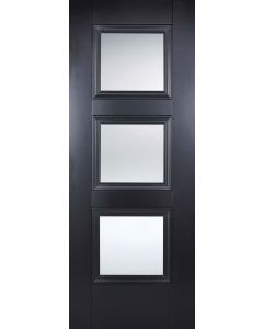 Internal Door Black Amsterdam 3 Light Clear Glass Primed Plus