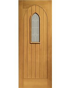 External Door Medium Oak Westminster Double Glazed with Decorative Glass Prefinished