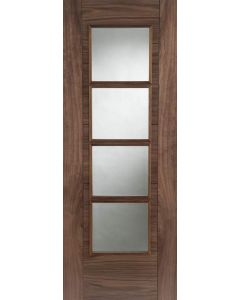 Internal Door Walnut Iseo Central 4 Light Clear Bevelled Glass Semi Solid Core