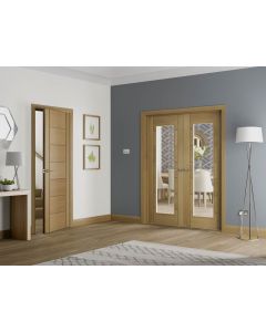 Internal Oak Palermo Rebated Door Pair with Clear Glass Untreated