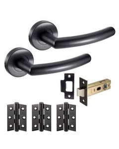 Internal Door Handle Raven Black Latch Pack on round rose