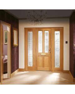 External Door Oak Malton Diamond with Two Sidelights and Sidelight Frame Kit  - SIDELIGHTS CURRENTLY OUT OF STOCK